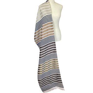Women's neutral colored striped rectangle scarf wrap shawl fringed edges 74" L